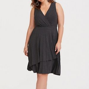 GREY SURPLICE JERSEY MINI DRESS